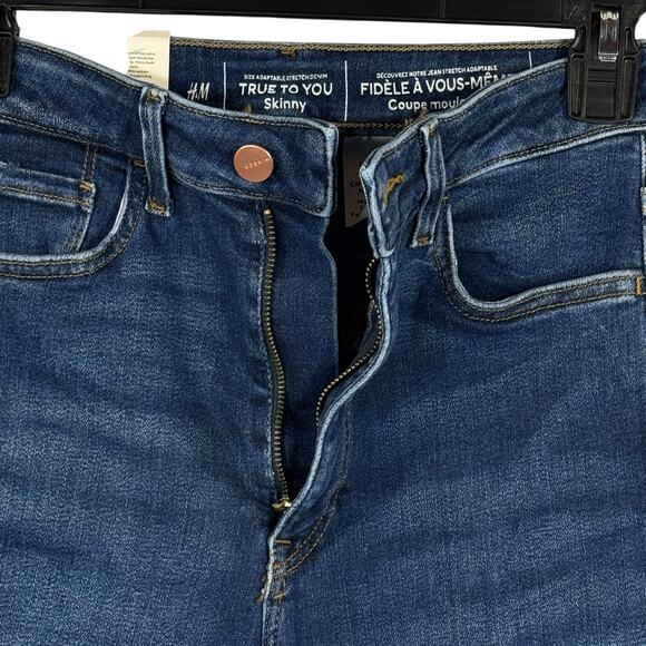 H&M &Denim Small Skinny Jeans Ultra High Waist Stretch Zip-Fly Whiskered Blue - Picture 3 of 9